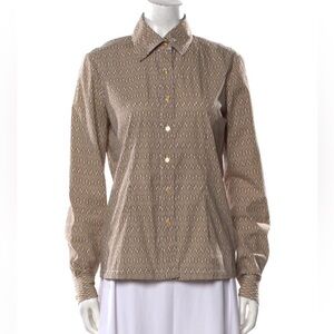 Tory Burch printed logo sleeve button up top Sz 8- M